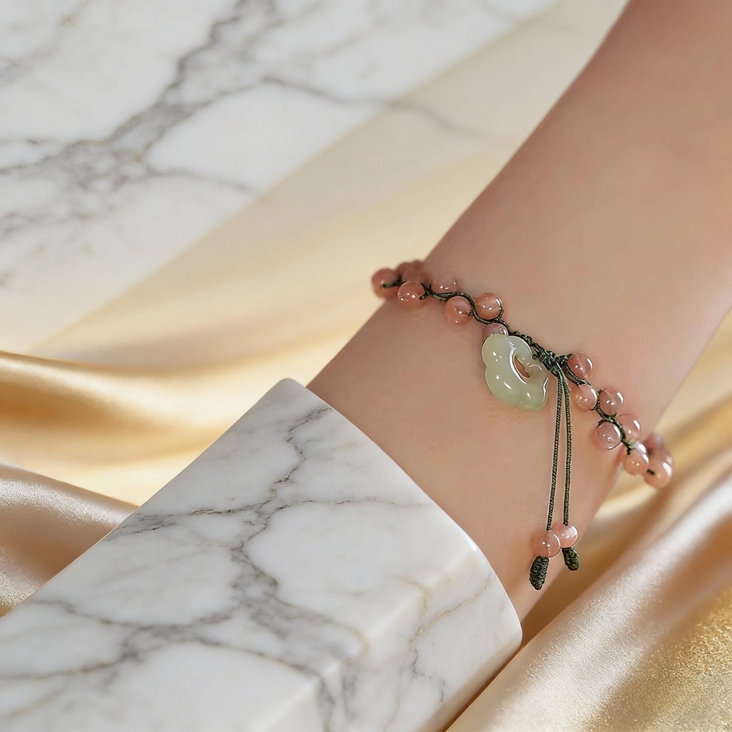 Adjustable Green Jade Bracelet, Lucky Energy Amulet, Natural Beaded Spiritual Jewelry - Scent Of Time