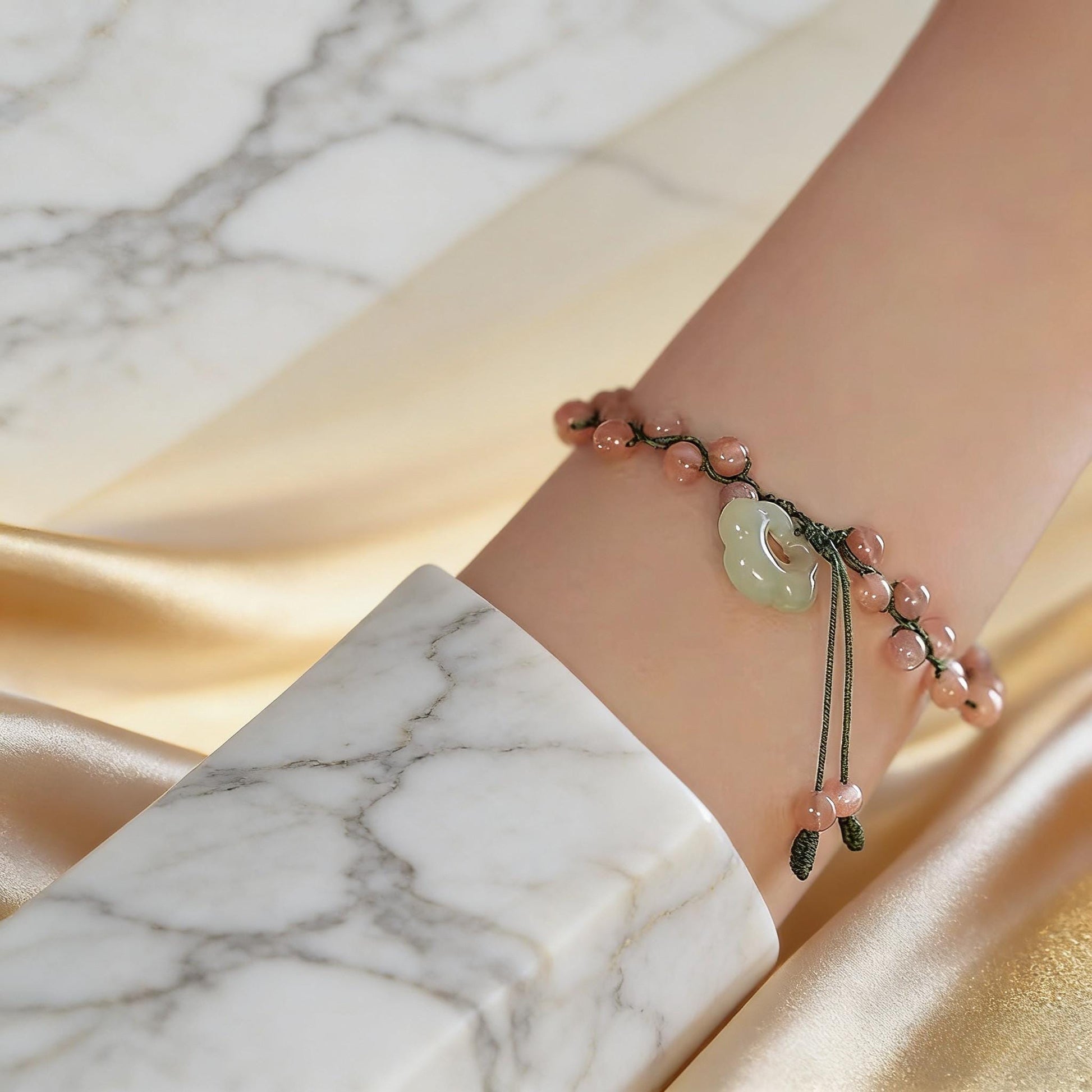 Adjustable Green Jade Bracelet, Lucky Energy Amulet, Natural Beaded Spiritual Jewelry - Scent Of Time