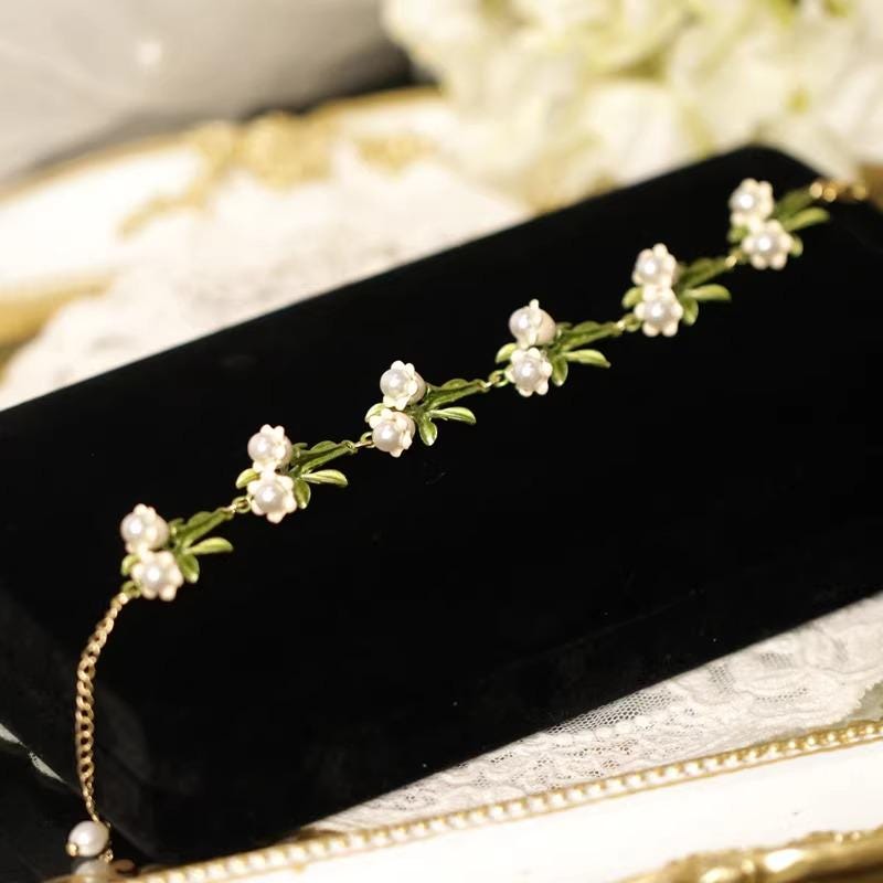 Lily of the Valley Bracelet | Hand-Enameled Botanical Bridal Jewelry Gift For Her - Scent Of Time