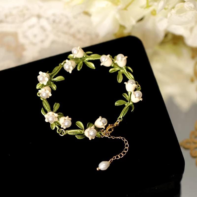 Lily of the Valley Bracelet | Hand-Enameled Botanical Bridal Jewelry Gift For Her - Scent Of Time