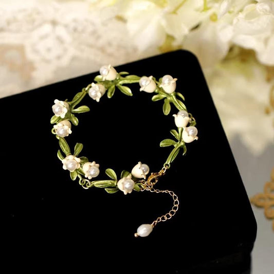 Lily of the Valley Bracelet | Hand-Enameled Botanical Bridal Jewelry Gift For Her - Scent Of Time