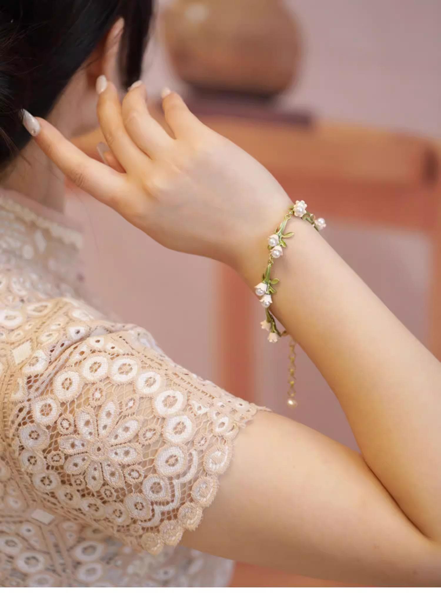 Lily of the Valley Bracelet | Hand-Enameled Botanical Bridal Jewelry Gift For Her - Scent Of Time