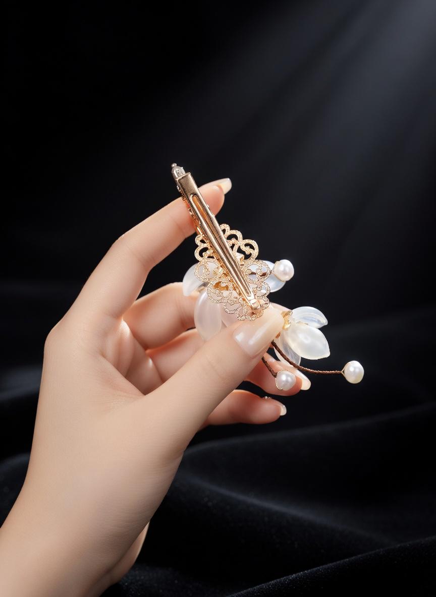 Floral Hair Clips with Pearls and Jade | Bridal Wedding Accessories - Gift For Her