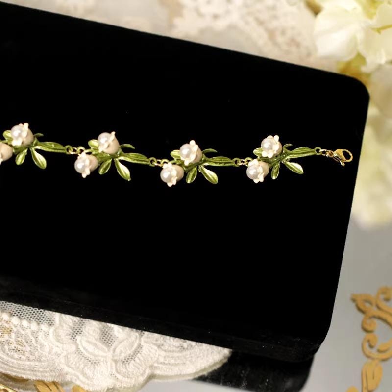 Lily of the Valley Bracelet | Hand-Enameled Botanical Bridal Jewelry Gift For Her - Scent Of Time