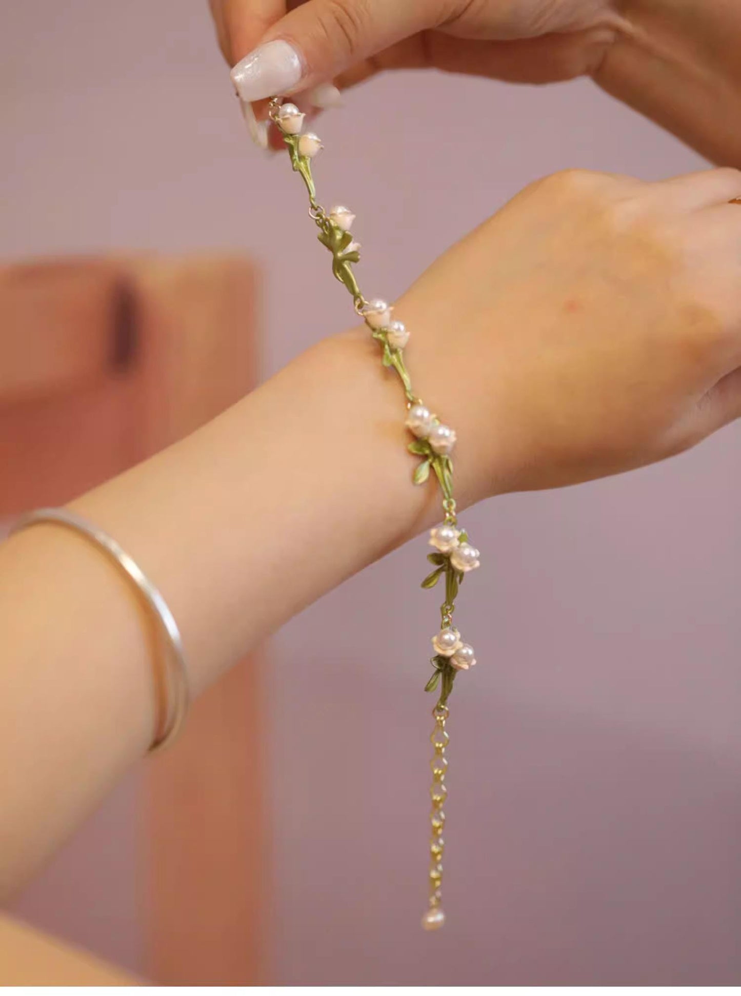 Lily of the Valley Bracelet | Hand-Enameled Botanical Bridal Jewelry Gift For Her - Scent Of Time