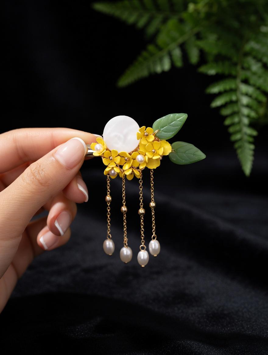 Floral Hair Clips with Pearls and Jade | Bridal Wedding Accessories - Gift For Her